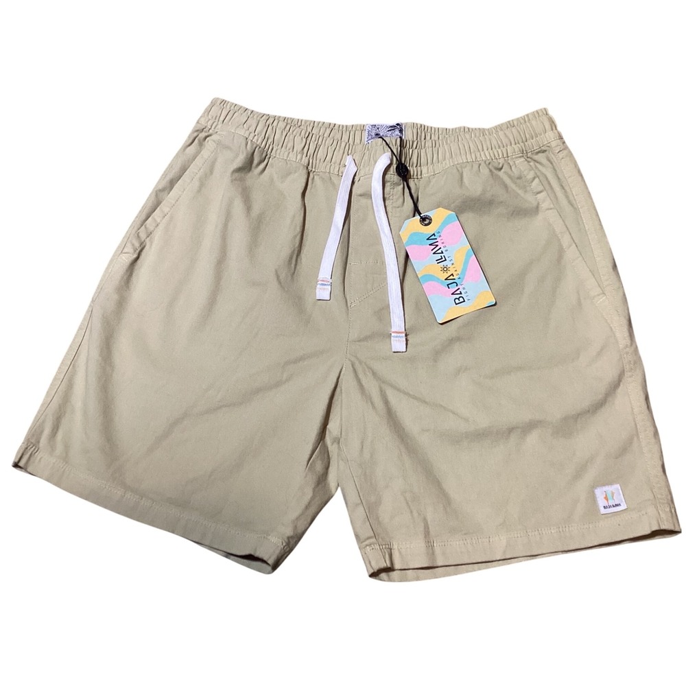 Baja Llama Mens Shorts Beige Elastic Waist Drawstring Casual Size m‎ - NWT